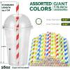 [200 Pack] Chunspak 7.75 Inch Giant Colorful Striped Paper Drinking Straws 0.31"/ 8mm Wide, for Smoothies, Milkshakes, Regular Drinks - Biodegradable view 2