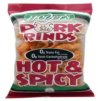 Yoder's Original, BBQ, Hot & Spicy, Salt & Vinegar or Chili Lime Pork Rinds (Chicharrones), 3.5 oz. Bags (Hot & Spicy, 4 Bags)