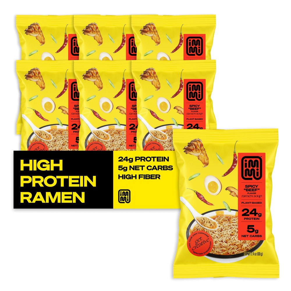 immi Spicy "Beef" Ramen, 100% Plant Based, Keto Friendly, Low Carb, High Protein, Packaged Noodle Meal Kit, Ready to Eat, 6 Pack