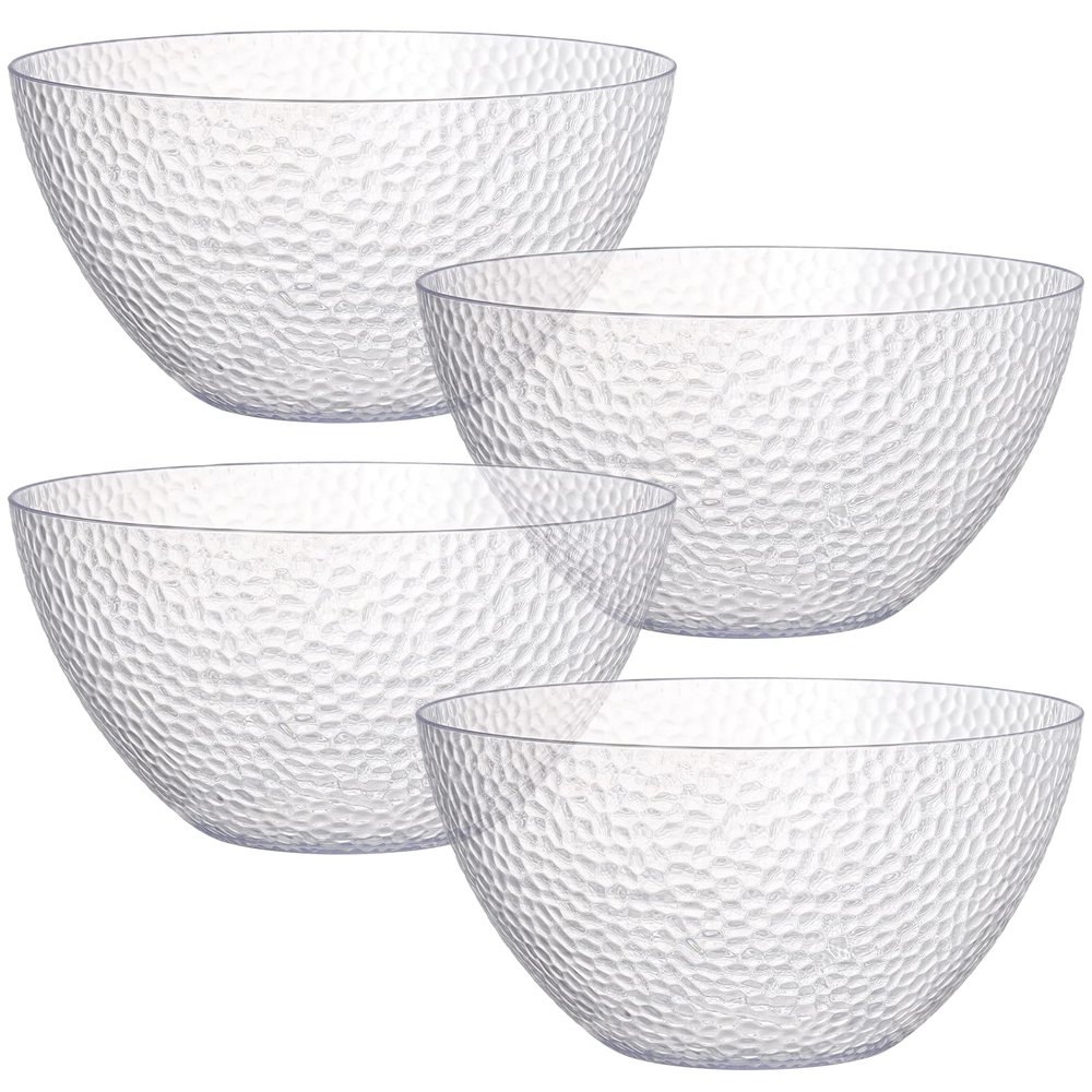 Suwimut 4 Pack Clear Plastic Serving Bowls, 135 OZ Large Round Plastic Bowls, 10 Inch Disposable Reusable Salad Mixing Bowl Buffet Containers for Catering, Party, Salad, Fruit, Chips, Popcorn, Snack