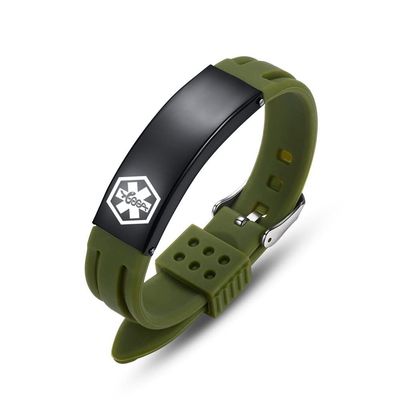 AOAMID Medical Alert Bracelets for Men Women Adjustable Free Engraving Sport Silicone Medical ID Bracelets 8.5 Inches (Green-customize)