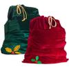 Sunnywood Santa Christmas Gift Bag Large Stretchy Velour Present Sack with Golden Drawstring, 36" x 27", Set of 2 view 1