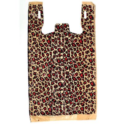 Leopard Print Plastic T-Shirt Bags - 11.5 W x 6 D x 21.5 H Inches - Box of 500