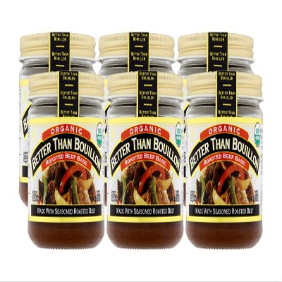 Better Than Bouillon Organic Roasted Beef Base, Made with Seasoned Roasted Beef, USDA Organic, Blendable Base for Added Flavor, 38 Servings Per Jar 8 Ounce (Pack of 6)