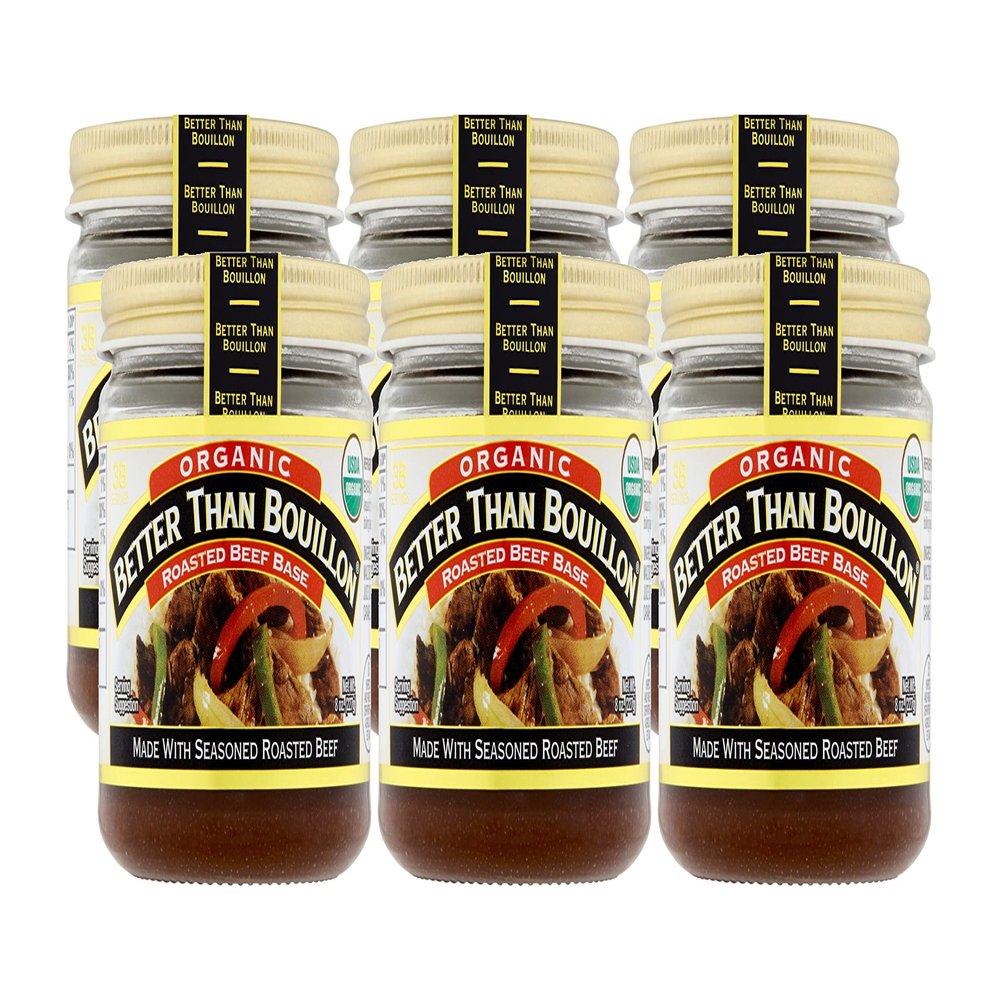 Better Than Bouillon Organic Roasted Beef Base, Made with Seasoned Roasted Beef, USDA Organic, Blendable Base for Added Flavor, 38 Servings Per Jar 8 Ounce (Pack of 6)