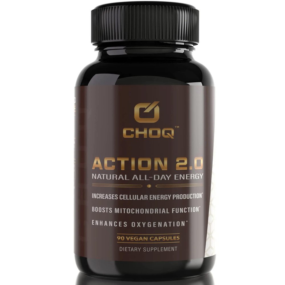 CHOQ Action 2.0 Energy & Circulation Support - Rhodiola Rosea, Beetroot & B12 Supplement - Nitric Oxide Booster for Men & Women - Focus & Recovery - 90 Capsules