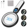 Rechargeable Magnifying Glass with Light, 30X 4.7IN Handheld Large Lightweight Lighted Magnify Len 21 LED 3 Modes Illuminated Book Magnifier forSenior,Reading,Inspection,Coin,JewelryChristmasGift view 1