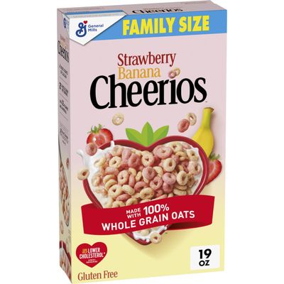 Strawberry Banana Cheerios, Heart Healthy Gluten Free Breakfast Cereal, Made with Whole Grain Oats, Family Size, 19 oz