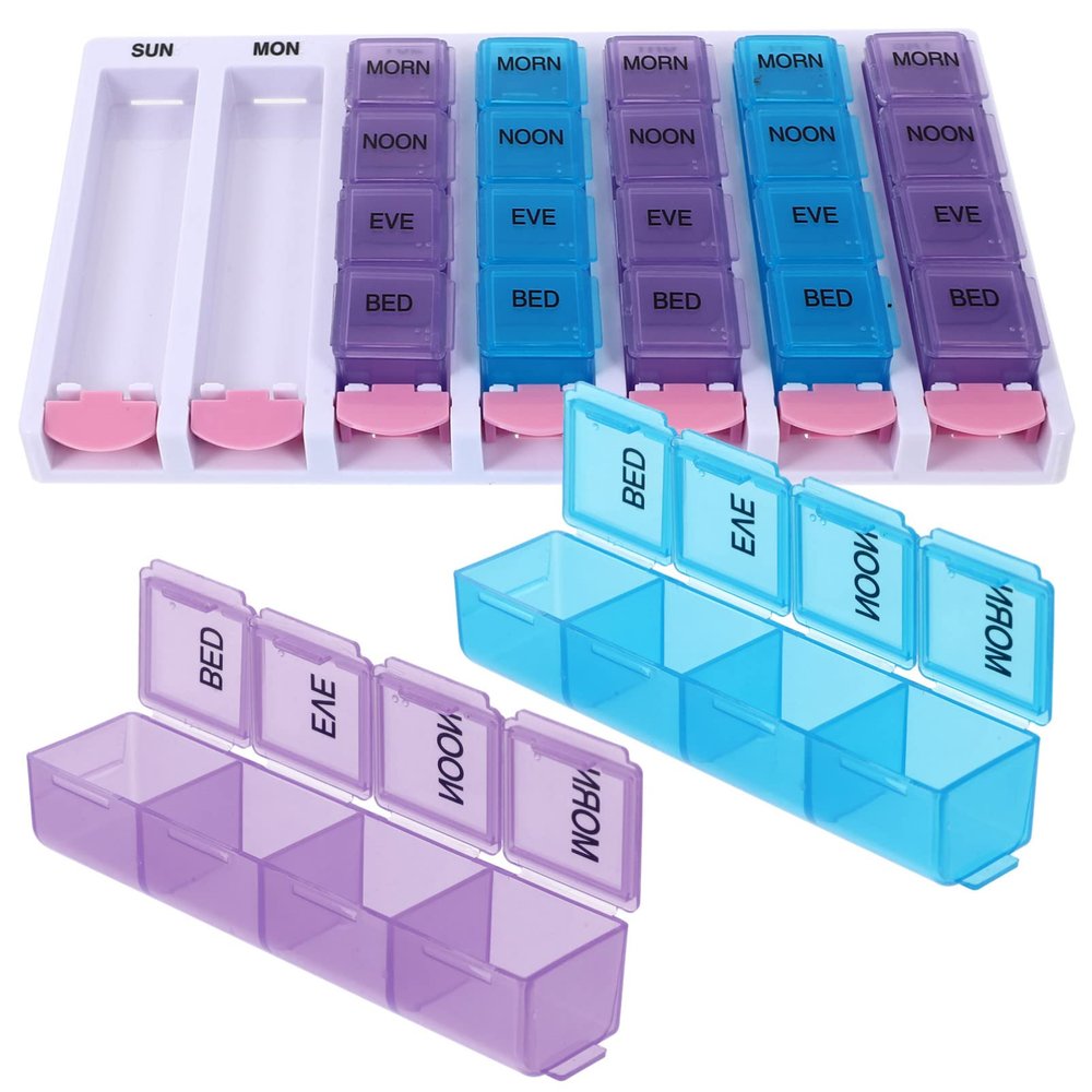 1set Portable Pill Organizer Colorful Compartment Daily Medicine Case Vitamin Container Date Markings for Travel and Home Use