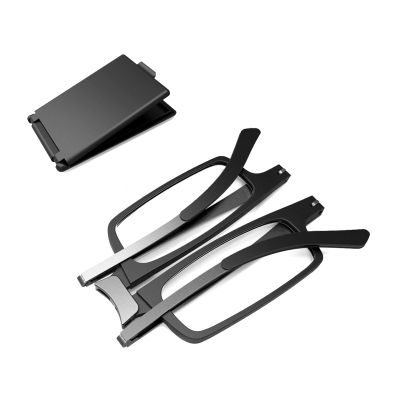 SKYOLUY Case Upgrade Ultra-light and Thin Foldable Reading Glasses Folding Readers for Men Women Compact Portable Rectangle Eyewear Case (Black, 2.5)
