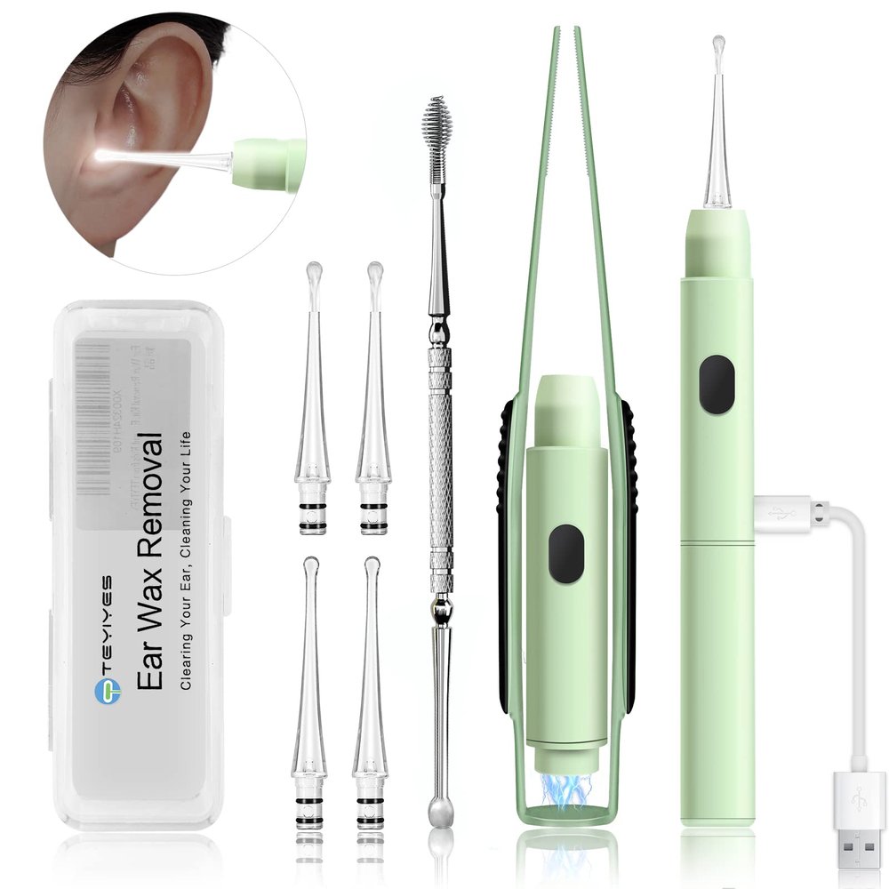 Upgraded All-in-One Ear Cleaning Tool Set with LED Light, Pick, Tweezers, Spiral Spring Spoon for Adults, Kids, and Pets (Pack of 7)