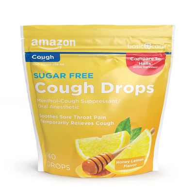 Amazon Basic Care Sugar Free Honey Lemon Cough Drops, 140 Count (Compare to Halls)