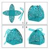 Auto-plaza 50 Pieces Beauty Laser Cut Favor Boxes DIY Wedding Birthday Gift Candy Boxes with Ribbons (Skyblue) view 2