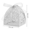 Auto-plaza 50 Pieces Beauty Laser Cut Favor Boxes DIY Wedding Birthday Gift Candy Boxes with Ribbons (White) view 3