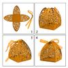 Auto-plaza 50 Pieces Beauty Laser Cut Favor Boxes DIY Wedding Birthday Gift Candy Boxes with Ribbons (Gold) view 2