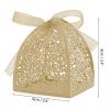 Auto-plaza 50 Pieces Beauty Laser Cut Favor Boxes DIY Wedding Birthday Gift Candy Boxes with Ribbons (Beige) view 3