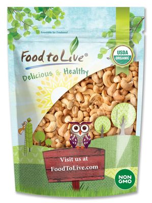 Food to Live Organic Dry Roasted Whole Cashews with Himalayan Salt, 4 Pounds Non-GMO, Oven Roasted and Lightly Salted Nuts, No Oil Added, Vegan, Kosher. High in Protein. Great Wholesome Snack