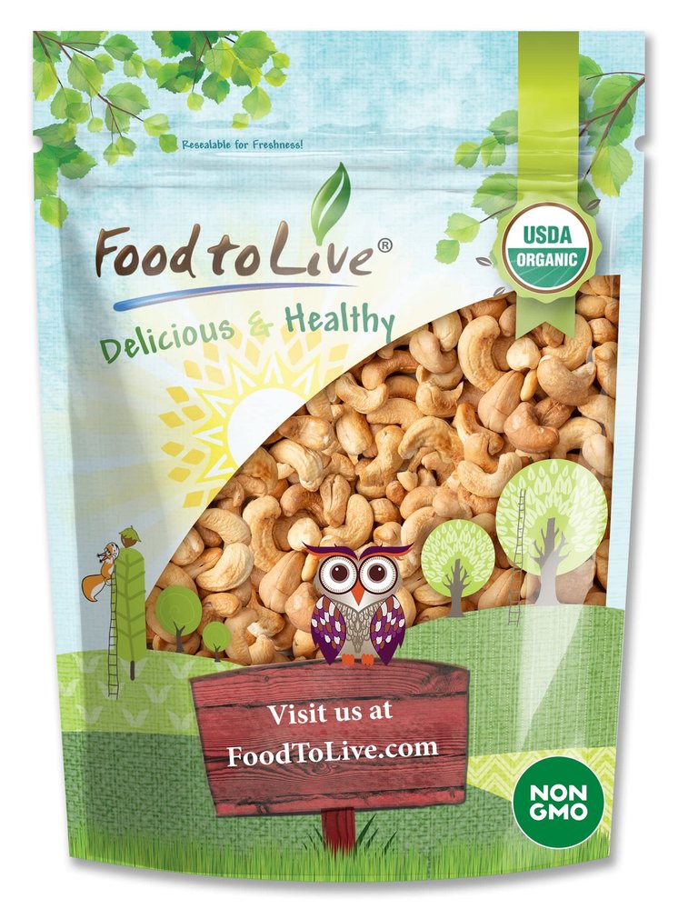 Food to Live Organic Dry Roasted Whole Cashews with Himalayan Salt, 4 Pounds Non-GMO, Oven Roasted and Lightly Salted Nuts, No Oil Added, Vegan, Kosher. High in Protein. Great Wholesome Snack