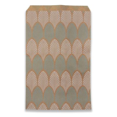300 Qty 6" x 9" Decorative Flat Paper Gift Bags - Baby-Blue Leaf Pattern on Brown Kraft Bags - For Sales/Treats/Parties Cookies/Gifts - N'icePackaging