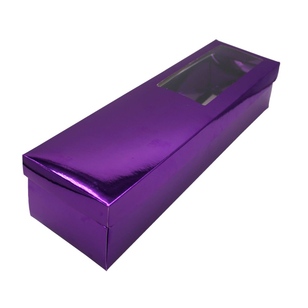 FELANAS 6 Pack Cute Cardboard Long Boxes Acetate Window for Fresh Flowers | Gift Boxes Window for Anniversaries, Weddings, Christmas | 12 x 43 x 6.6 CM : 5" x 17" x 2.5" | Frosty Purple