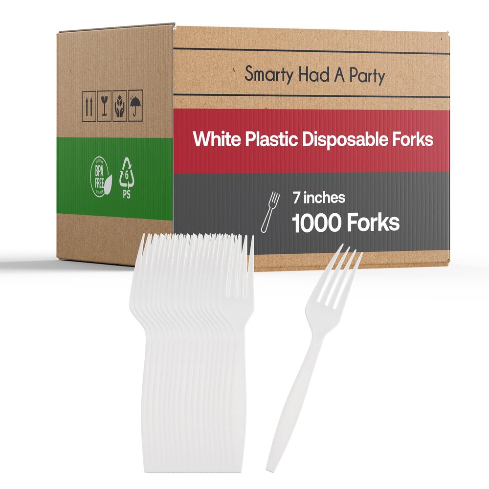 7 Inch White Plastic Disposable Forks, Pack of 1000 - Heavy Duty, BPA-Free, Recyclable Cutlery, Perfect for Weddings, Parties, Catering, and Everyday Use, Bulk Durable Forks for All Occasions