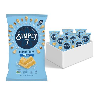 Simply 7 Quinoa Chips Sea Salt, Gluten Free Snacks, Vegan Chips, Plant-Based Crunchy Bites, Low Calorie, Nut-Free, Veggie Snacks, Non-GMO, Healthy Vegetable Snack Option 8 Pack, 3.5oz