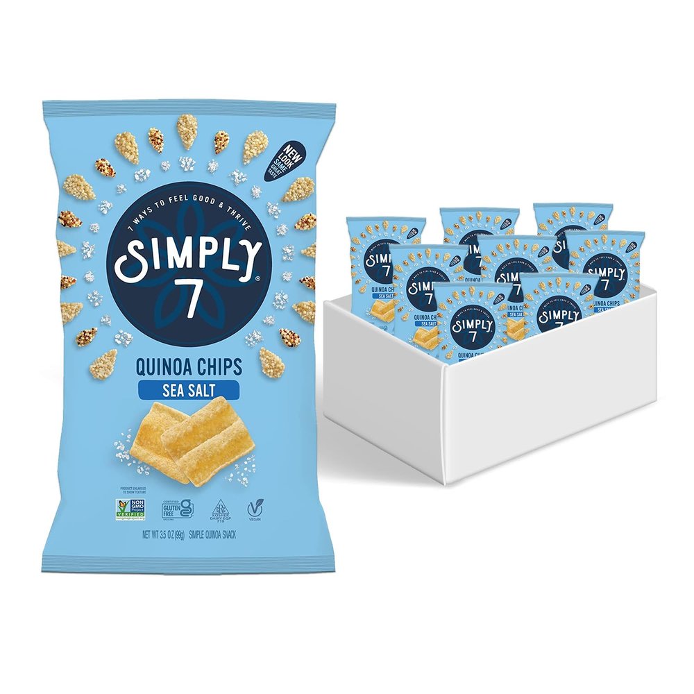 Simply 7 Quinoa Chips Sea Salt, Gluten Free Snacks, Vegan Chips, Plant-Based Crunchy Bites, Low Calorie, Nut-Free, Veggie Snacks, Non-GMO, Healthy Vegetable Snack Option 8 Pack, 3.5oz