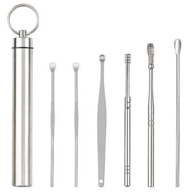 6pcs Spring Earwax Cleaner Tool Set - Spiral Design Stainless Steel Ear Picks Stainless Steel Ear Pick Set with Keychain Box,Ear Wax Removal Kit for Ear Adult