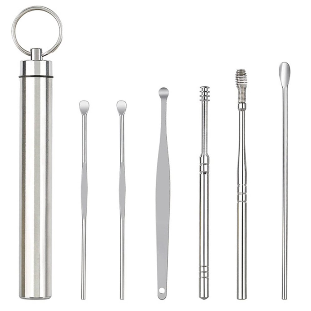 6pcs Spring Earwax Cleaner Tool Set - Spiral Design Stainless Steel Ear Picks Stainless Steel Ear Pick Set with Keychain Box,Ear Wax Removal Kit for Ear Adult