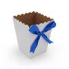 FELANAS 6 Pack White Popcorn Boxes with Ribbon | Great for Movies, Baseball, Night Decorations, Candy Boxes Party Favors | 13.5 x 13.5 x 16.5 CM : 5.5"x 5.5"x6.5" | 6 Popcorn Cups with Dark Blue Ribbon view 1