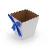 FELANAS 6 Pack White Popcorn Boxes with Ribbon | Great for Movies, Baseball, Night Decorations, Candy Boxes Party Favors | 13.5 x 13.5 x 16.5 CM : 5.5"x 5.5"x6.5" | 6 Popcorn Cups with Dark Blue Ribbon view 2