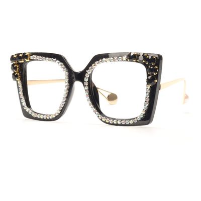 bullabulling Diamonds Cat Eye Blue Light Blocking Glasses Women Oversize Frame Reading Eyewear (Black diamond, 2.0)