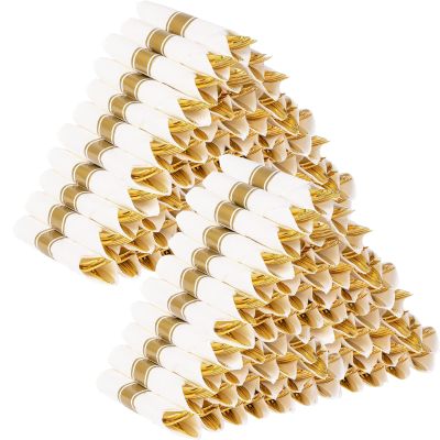 100 Pack Pre Rolled Gold Plastic Silverware Set - Heavy Duty Plastic Cutlery, Pre Wrapped Silverware, Wrapped Disposable Utensils with Napkins for Parties, Dinners & Weddings