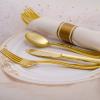 100 Pack Pre Rolled Gold Plastic Silverware Set - Heavy Duty Plastic Cutlery, Pre Wrapped Silverware, Wrapped Disposable Utensils with Napkins for Parties, Dinners & Weddings view 3