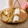 100 Pack Pre Rolled Gold Plastic Silverware Set - Heavy Duty Plastic Cutlery, Pre Wrapped Silverware, Wrapped Disposable Utensils with Napkins for Parties, Dinners & Weddings view 4