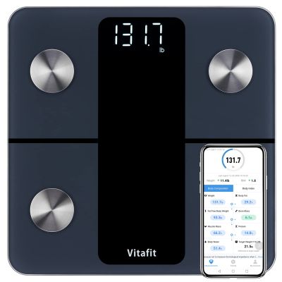 Vitafit Smart Scale for Body Weight, High Accuracy 0.1lb by Our Professional Factory Since 2001, Weight Scale App Sync 13 Body Composition with BMI, Body Fat and Muscle, 400lb, LED, Black