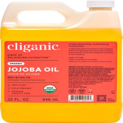 Cliganic Organic Jojoba Oil Bulk 32oz, 100% Pure, Natural Cold Pressed Unrefined Hexane Free Oil for Hair & Face