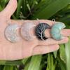 4 Kinds Crystal Moon Pendant Wire Wrapped Necklace Tree of Life Reiki Energy Crystal Pendant-Clear Quartz/Obsidian/Green Aventurine/Rose Quartz-Gift for Her (Green Aventurine) view 2