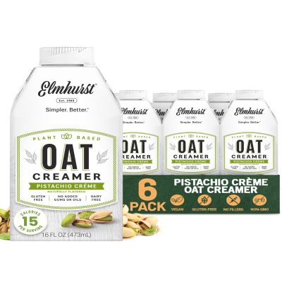 Elmhurst 1925 Pistachio Crme Oat Creamer - 16 Ounce (Pack of 6) Dairy-Free, Vegan, Kosher, Low Sugar, Shelf Stable Creamer Made with Oat Grains & Pistachios for Simpler Plant Based Alternatives
