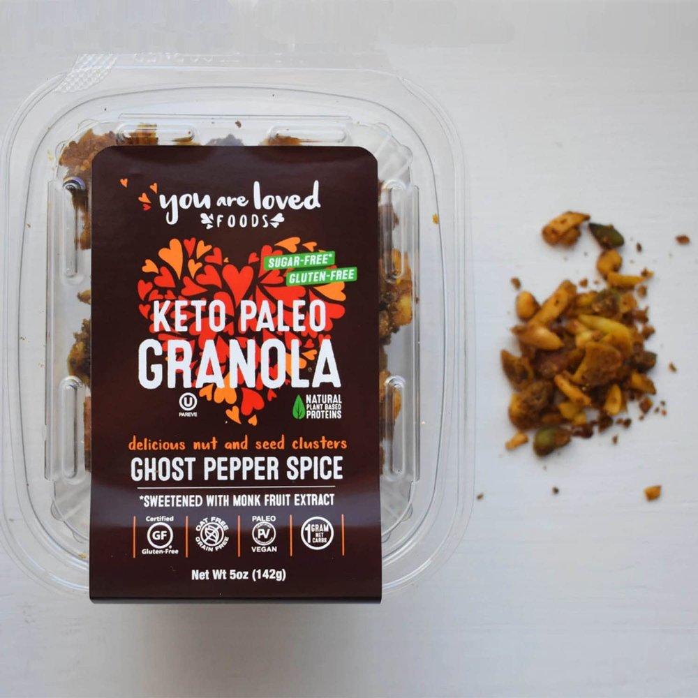 Keto Paleo Granola You Are Loved Foods | Delicious Nut and Seed Clusters | 2G Net Carbs 5G Protein 160 Calorie | Gluten Free Grain Free Paleo Vegan | Spicey Ghost Pepper 15 oz