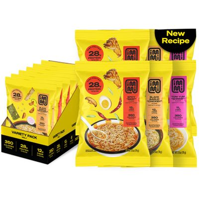 immi Variety Pack Ramen  Spicy Beef, Black Garlic Chicken & Tom Yum Shrimp  Vegan, High Protein Ramen Noodles  Low Carb, Zero Sugar  Healthy Keto-Friendly Ramen Bowls, 6-Pack