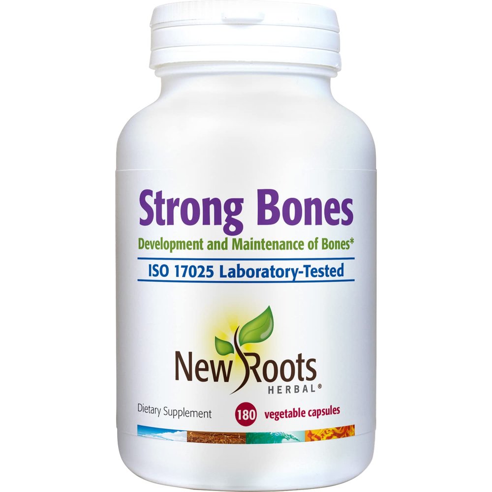 Strong Bone Support Supplement  22-in-1 Calcium, Magnesium & Vitamin D3 + K2 Formula with Glucosamine & Zinc, Enhanced Absorption Skeletal Health Capsules, 180 Veg Caps | NEW ROOTS HERBAL