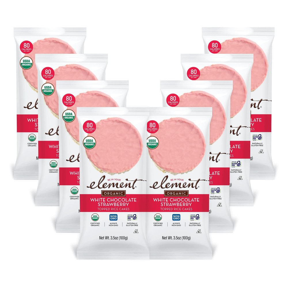 Element Snacks - White Chocolate Strawberry Rice Cakes (Pack of 8), All-Natural Rice, Organic Healthy Snacks for Kids or Adults, Non GMO, Certified Gluten-Free and Kosher