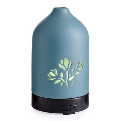 Airome Magnolia Flower Medium Ceramic Essential Oil Diffuser|100 mL Humidifying Ultrasonic Aromatherapy Diffuser 8 Colorful LED Lights, Intermittent & Continual Mist, Auto Shut-Off