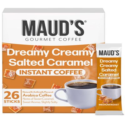 Maud's Salted Caramel Favored Instant Coffee, 26 ct, 100% Arabica Coffee, Medium Roast, Instant Hot or Iced Coffee - Just add water