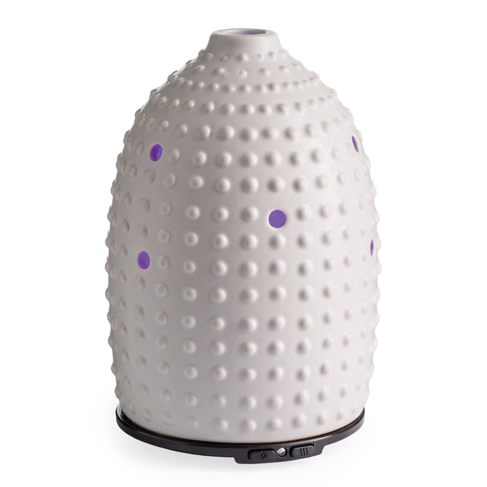 Airome Gray Hobnail Medium Ceramic Essential Oil Diffuser|100 mL Humidifying Ultrasonic Aromatherapy Diffuser 8 Colorful LED Lights, Intermittent & Continual Mist, Auto Shut-Off