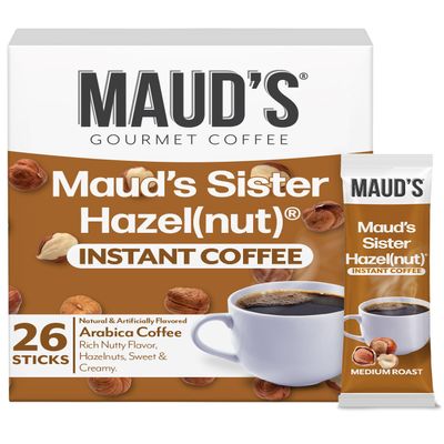 Maud's Sweet Hazelnut Flavored Instant Coffee, 26 ct, 100% Arabica Coffee, Medium Roast, Instant Hot or Iced Coffee - Just add water