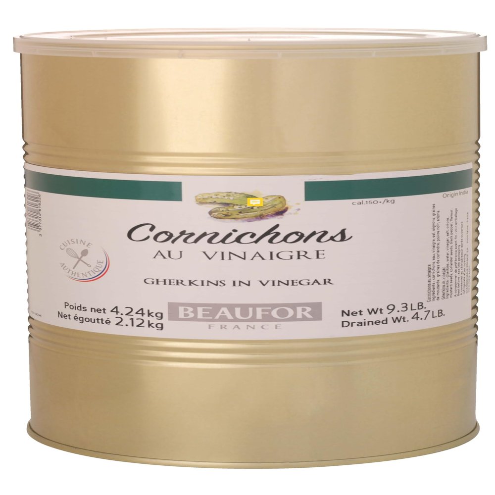 Cornichons in Vinegar 8.8lb Tin by Beaufor Foodservice Size Bulk Can
