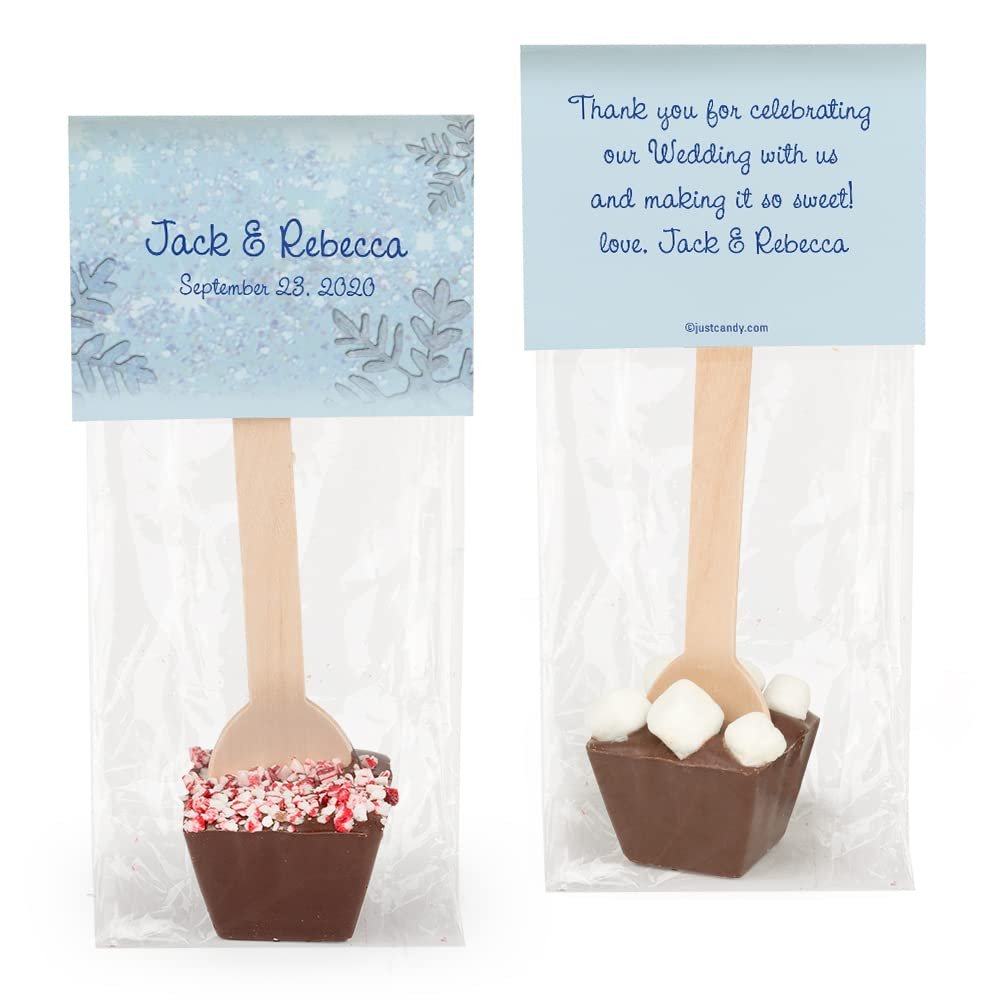 12ct Personalized Wedding Favors Hot Chocolate Spoons (12 Pack) Gourmet Dark Chocolate - Winter Wonderland