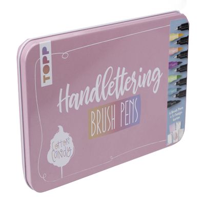 Handlettering Designdose Brush Pens Cotton Candy: in den Farben Orange, Rosa, Violett, Trkis, Grn und Grau
